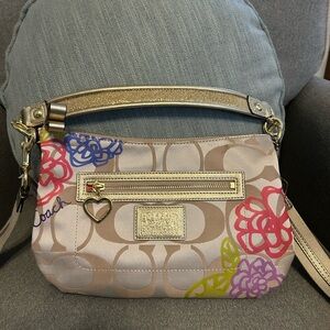 Coach Beige and Multicolor Floral Crossbody Bag